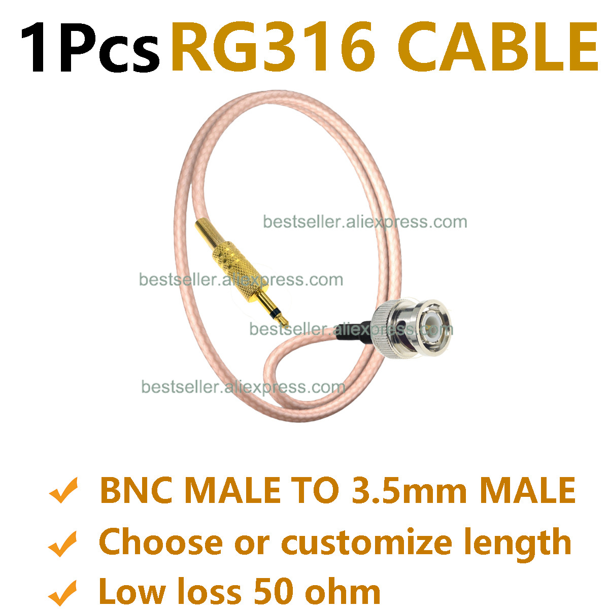 Audio Jumper Wire - 1個 RG316 BNCオス - 3.5mmオスプラグ (1/8インチ)