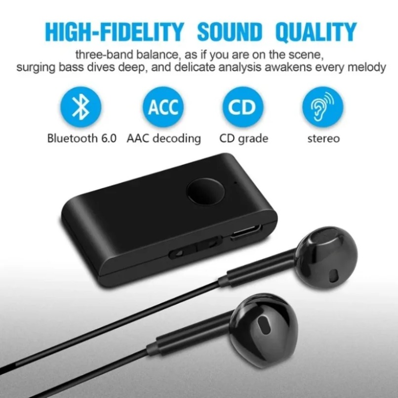 Headphone Amplifier - Bluetooth 5.0オーディオレシーバー、インイヤーイヤホン付き、3.5mm有線ヘッドホン、HiFiステレオワイヤレスアダプター、車や家庭用ステレオでの使用に最適