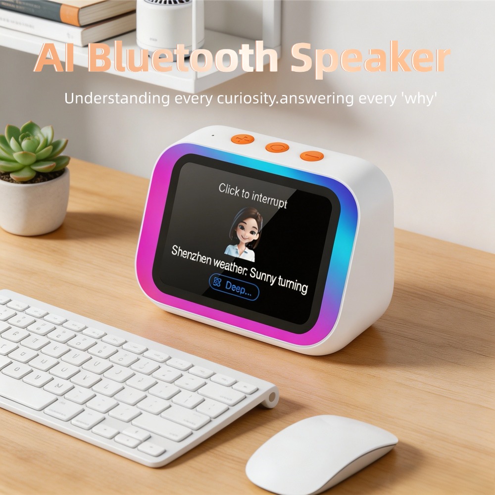 Subwoofer - AI Bluetoothスピーカー5.4 AI音声アシスタントHDタッチスクリーンディスプレイ電子アルバム目覚まし時計ハンズフリー通話